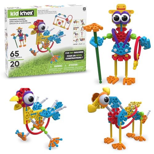 Kid KNEX | Farmin Friends 20 Model Building Set | 61 Pieces Preschool Building Toy Early Childhood Building Set Engineering for Kids STEM Educational Toys for Girls Boys Age 3+ | Basic Fun 85052