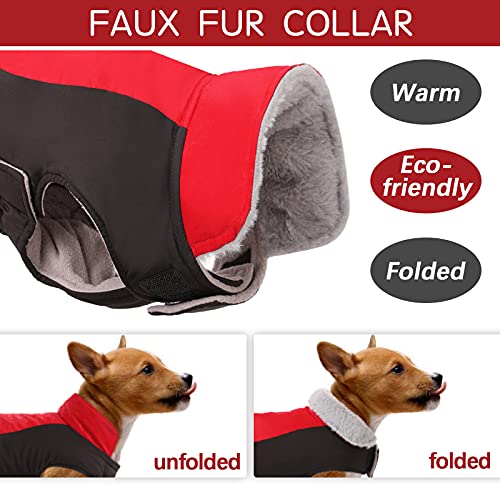 Kuoser Dog Winter Coat With Fur Collar, Waterproof Puppy Warm Jacket Cosy Dog Cold Weather Vest With Harness Hole, Windproof Pet Thick Apparel Fleece Lined Clothes For Small Medium Large Dogs #TOP4