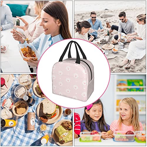Canesert Lunch Bag With Pocket For Teen Cute Cat Paws Pink Insulated Lunch Box Cooler Thermal Waterproof Reusable Tote Bag For Women Travel Work Hiking Picnic #TOP5