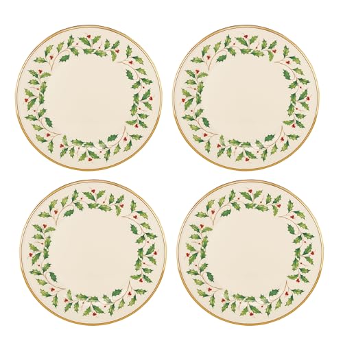 Image of Lenox 897080 Holiday Dinnerware Dinner Plates, Set of 4, Red & Green, Christmas, Hosting