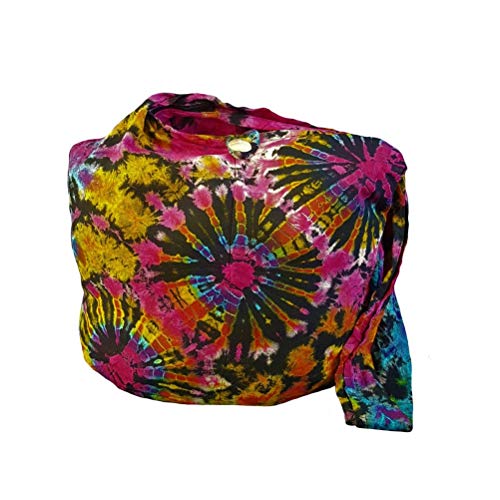 BTP! Tie Dye Sling Crossbody Shoulder Bag Purse Hippie Hobo Cotton Bohemian Colorful Firework (TriplePink VK19)