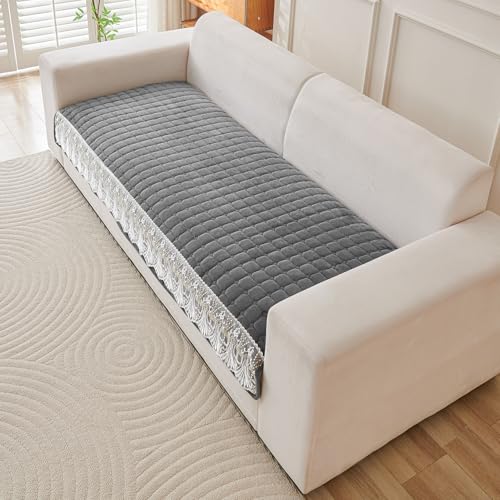 Image of HOKIPO 'BelleLace Series' Imperial Milk Velvet Sofa Cover Mat for 2 Seater Sofa, Lace Design, Porpoise Grey (AR-5964-DGRY*1)
