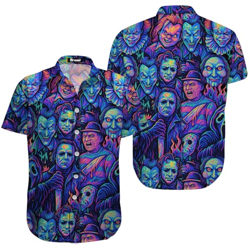 Mens Halloween Hawaiian Shirt, Horror Friends Shirts for Men Women Short Sleeve