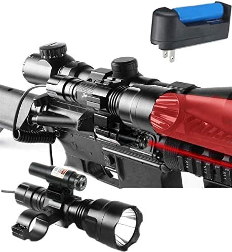Wenxy Red Dot Laser Sight with Predator Red Long Range Rechargeable Hog Coyote Fox Varmint Night Hunting Light Flashlight with Scope mount, Rail Mount, Barrel Mount, Charger Kit (Red)