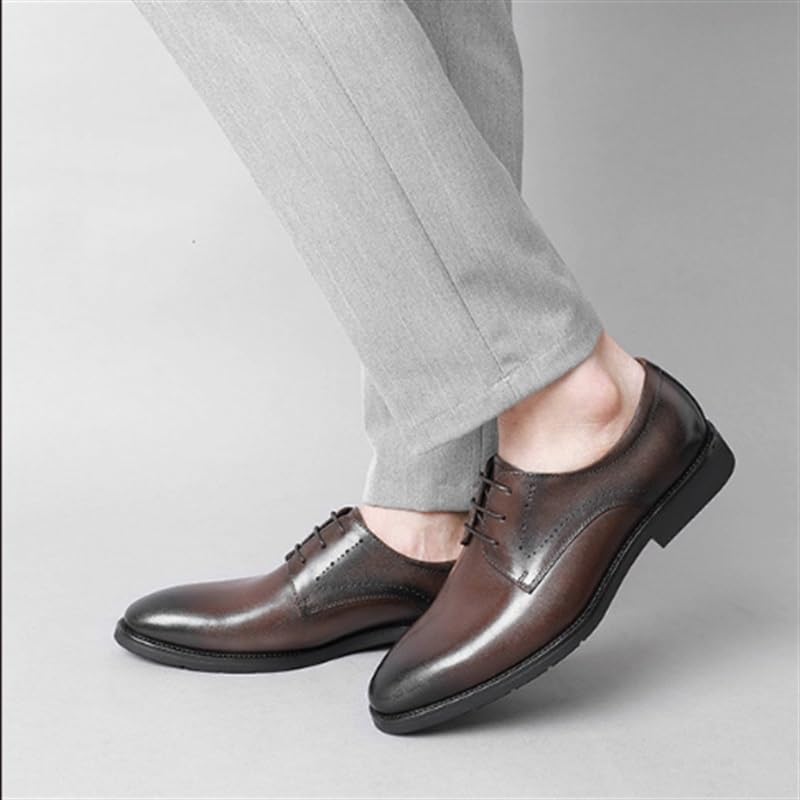 Men Oxford Shoes Business Commuter Dress Shoes Lace-Up Round Toe Leather Shoes Wedge Flat Wear-Resistant Comfortable Breathable4