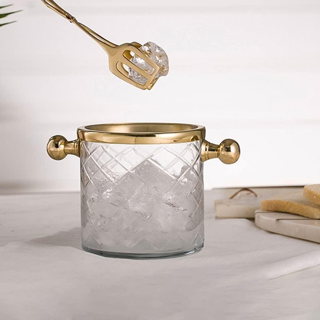 Ice Container Champagne Bucket Brass Glass Ice Bucket with Ice Clip Household Ice Cube Red Wine Small Ice Bucket Ice Buckets for Bar Parties Wine