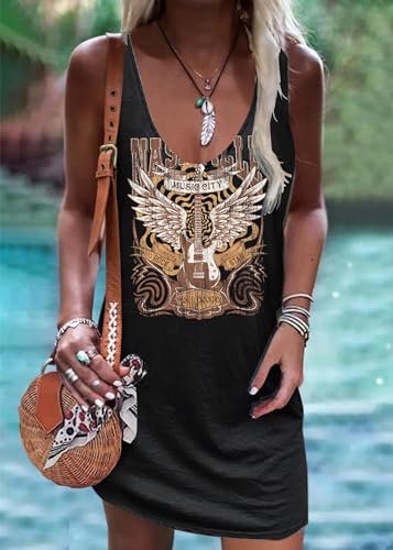 Image of Live Simple Coconut Tree Sleeveless Dress Sunshine Sand Beach Women's Summer Casual V Neck Mini Dress