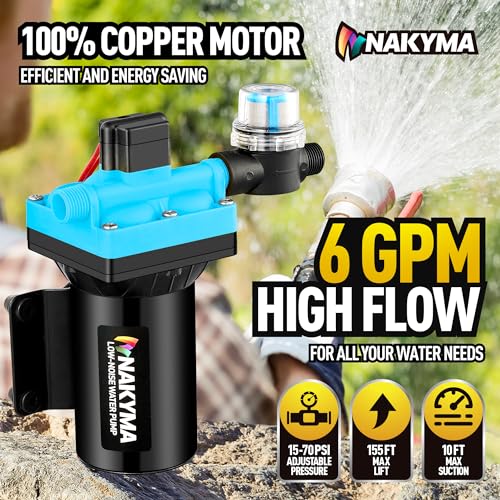 Nakyma RV Water Pump, 12V Water Pump 6.0 GPM 70 PSI High Pressure Water
