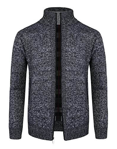 Oralidera Mens Knitted Cardigan Thick Sweater Fleece Lined Winter Coat Classic Knitwear Long Sleeve Sweater Stand Collar Jumper Full Zip Outerwear Jacket with Pockets, Charcoal, XXL