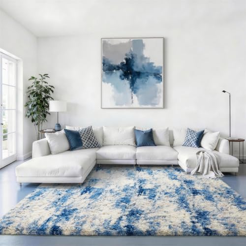 Ophanie Blue White and Grey Area Rugs for Living Room