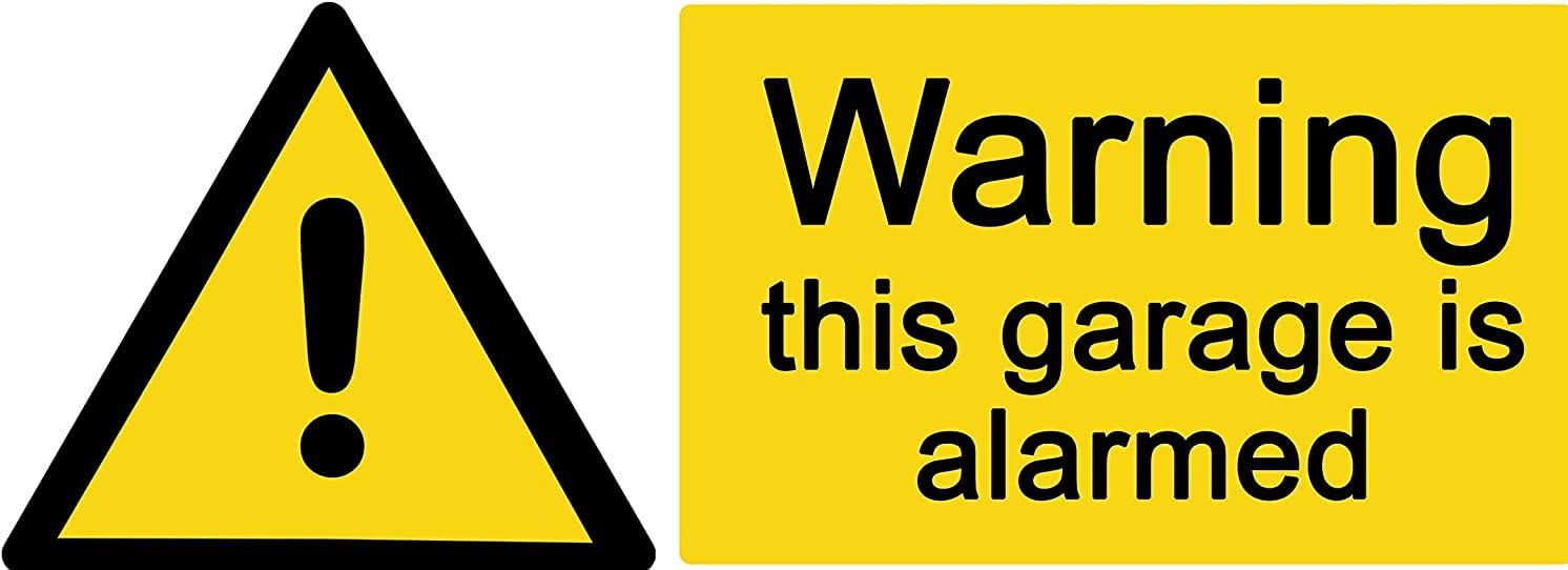 Party Decor 2 X - Warning - This Garage Is Alarmed - Info Sign Label Removable Self Adhesive Waterproof Durable Vinyl Label Sticker 225Mm X 106Mm