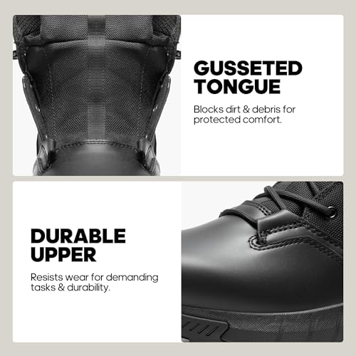 NORTIV 8 Men's Breathable Military Tactical Combat Boots Side Zipper Arch Support Leather Lightweight Motorcycle Work Hiking Boots 8 Inches DesertStorm,Size 11,Black,NMUMMT2501
