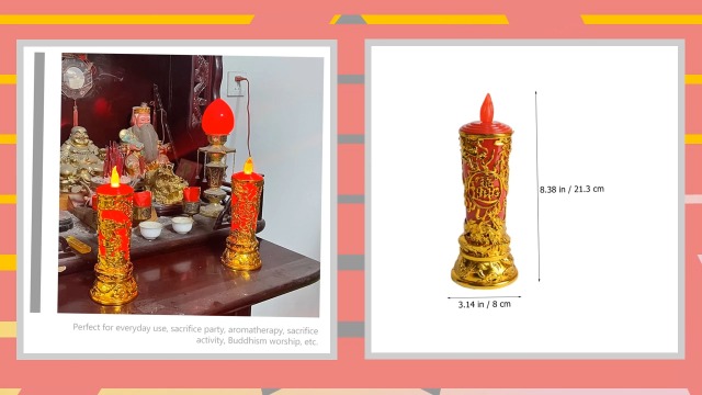 Image of 1pair Led Electronic Candle Lights for Home Decor Flameless Pillar Candles with Chinese Style Design for Buddhism Worship Sacrifice Events and Daily Use