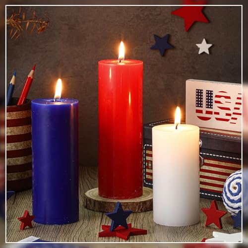 Image of Conelist 3 Pcs Red White and Blue Wax Candle 4th of July Unscented Dripless Pillar Patriotic Candles Smokeless Independence Day American Gifts for Dinner Party Decoration