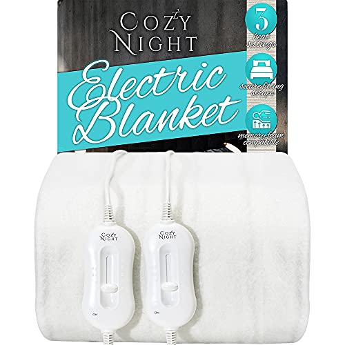 Cozy Night Electric Blanket Super King Size With 3 Heat Settings - Dual Control, Luxury Polyester Underblanket, Machine Washable, Overheat Protection (182 x 200cm Super King)