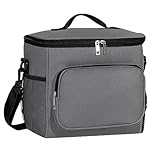TIECHI 10L Insulated Lunch Bag, Large Leakproof Thermal Lunch Box Bag for Men/Women/Adults Cool Bag with Adjustable Shoulder for Work Beach Picnic Camping (Grey)