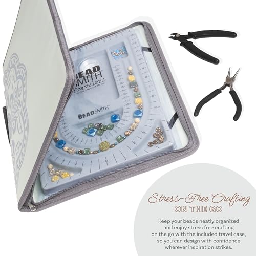 Image of The Beadsmith Bead Folio Kit - Basic Elements | 28 inch U Channel Bead Board with Lid, Zippered Storage Case & 4-Piece Plier Set, Keep Your Designs, Beads & Tools Secure