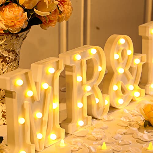 6 Pcs Mr And Mrs Led Sign 12 Pcs Flameless Led Candles 300 Pcs Artificial Rose Petals Neon Mr And Mrs Sign For Wedding Table Heart Romantic Candles Light Up Letters For Romantic Night Decor (White) #TOP7