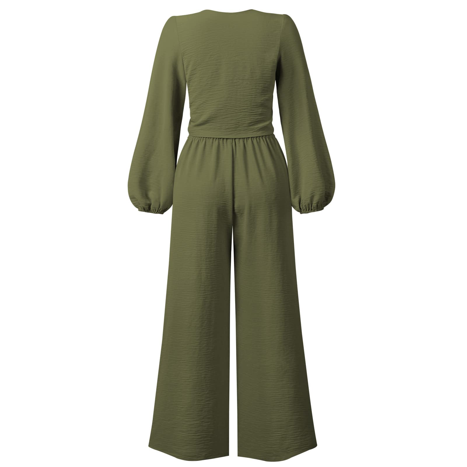Two Piece Wide Leg Suit Long Sleeve Casual Tie Front Suit for Work,Shopping and Party (M)-image-41