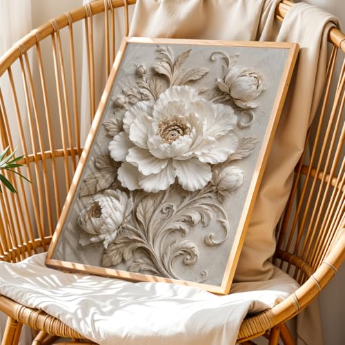 Image of NoWorries Floral Botanical Wall Painting with Frame | Premium Textured Flower & Leaf Artwork, Pastel Nature Wall Decor Framed for Living Room Bedroom Office and Home Decoration (Art-6,17x25inch)