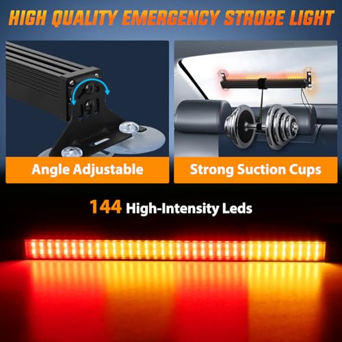 Image of Nilight 144 LED Strobe Traffic Advisor Light Bar Amber Red with Controller | 2 in 1 Automotive Emergency Warning Flashing Police Windshield Lights Bars for Cars Tow Plow Trucks Construction Vehicles