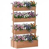 Outsunny Letto da Giardino Rialzato a 4 Livelli, Fioriera Verticale in Legno per Esterni c...