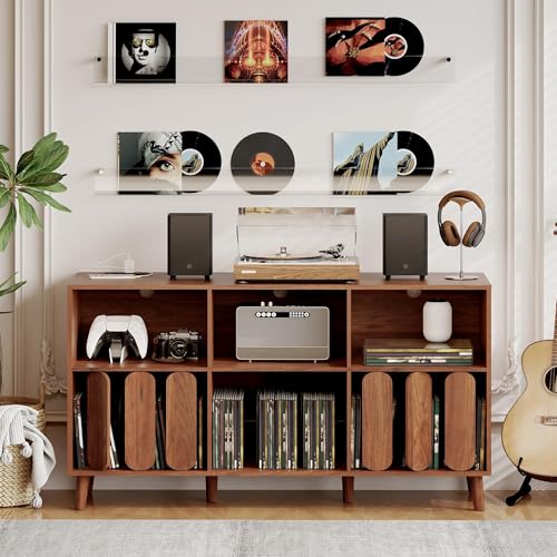 Large Record Player Stand with Charging Station