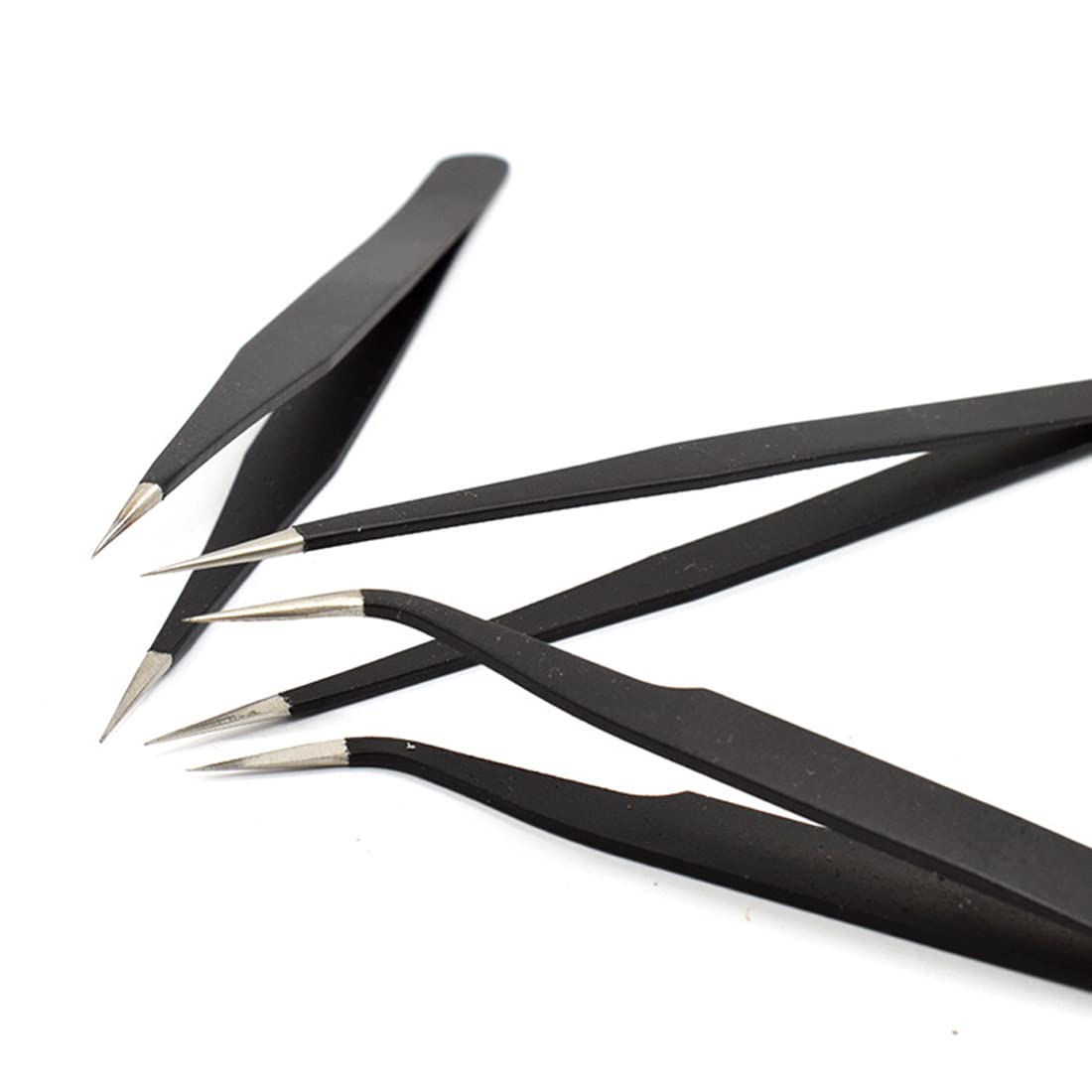 Wimpernpinzetten Set – Gerade & Gebogene Spitze, Edelstahl, 14 Cm, Für Wimpernverlängerung & Nageldesign