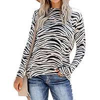 QIYUN.Z Sudaderas de Leopardo Mujeres Top de Manga Larga Sudaderas con Estampado de otoño Patrón de Cebra M