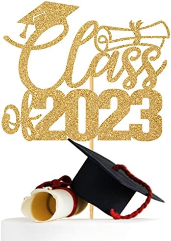 Class of 2023 Cake Topper, Congratulations Grads Décor, 2023 Graduation Party Decoration Supplies, Gold Glitter
