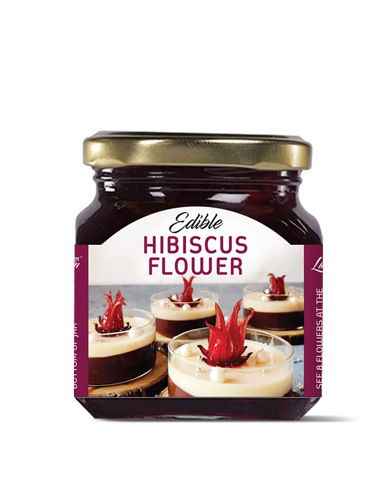 LUNN Edible Hibiscus Flowers in Syrup | 28O GRAM | Pack of 1 (JAR) | 100% Natural, NO Artifical Color & PRESERVATIVES.
