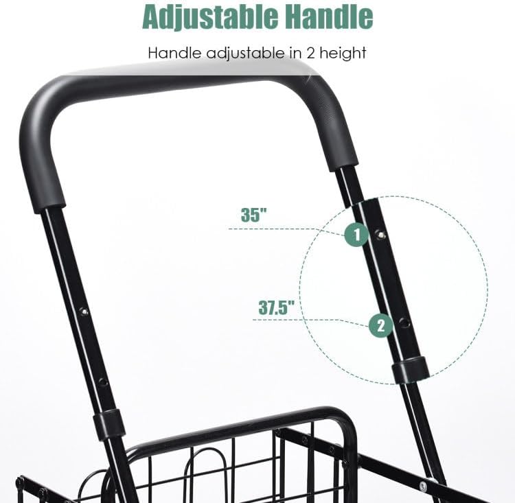 Miniatura 4 de Carrito de compras plegable, carrito de compras portátil, compacto y ligero de 8.5 libras, con ruedas de rotación de 360, carrito plegable móvil