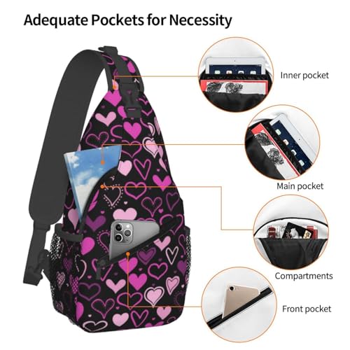 Valentine's Day Hearts Print Sling Backpack,Travel Hiking Daypack Cute Heart Crossbody Shoulder Bag for Women Men4