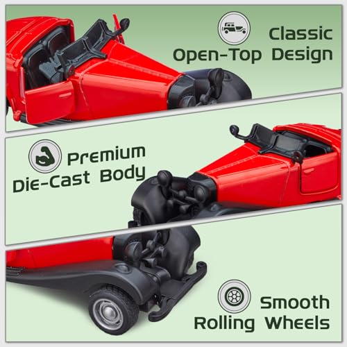 Image of Amazon Brand - Metal Die Cast 1:37 Vintage Open Car | Red | Classic Collectable Model for Kids & Adults
