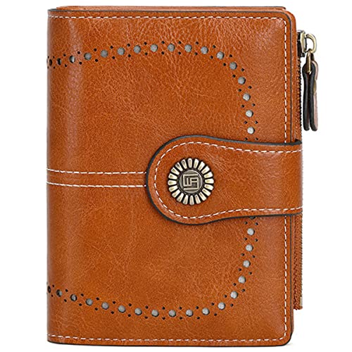 Small Women Wallet PU Leather Bifold Purse RFID Blocking Card Holder, Brown, One Size