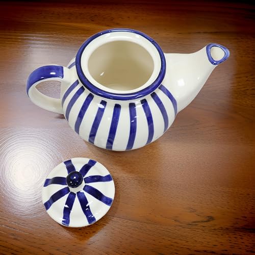 Image of Saras Aajeevika Handmade Ceramic Round Tea Pot Kettle -1000ml|Prefect for Serving Hot Soups Herbal Coffee Milk Teapot Sauce Boat Daily Use Home Kitchen Dining Table Decor Return Gift Items