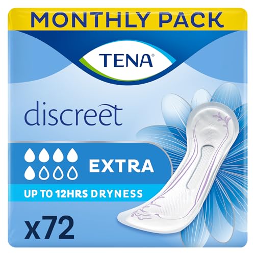 TENA Discreet Extra, 72 Incontinence Pads (12 x 6 packs) Individually Wrapped, for Women with Medium Bladder Weakness, Incontinence and Unpredictable Leaks