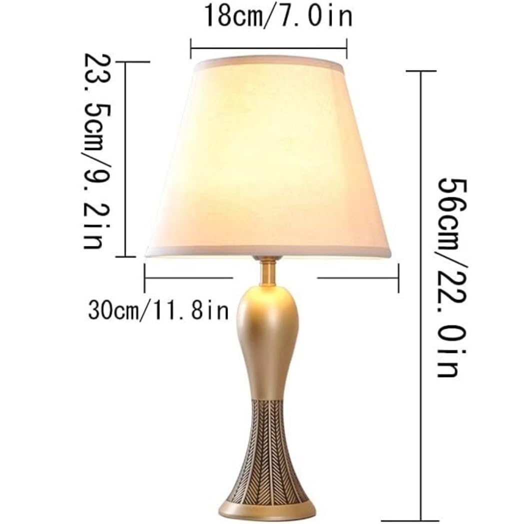 Lampa stołowa, lampka nocna, rzeźbiona podstawa ze stopu, abażur z tkaniny, stolik nocny, przełącznik przyciskowy do sypialni, biurko (kolor: A) (c C)