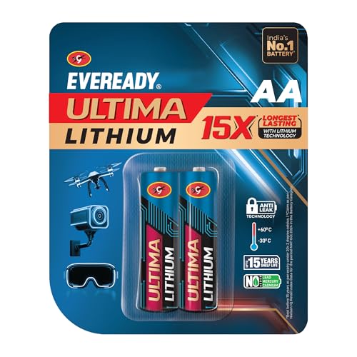 Image of EVEREADY Ultima Lithium AA Batteries - Pack of 2, 15X Longest Lasting, Anti-Leak Technology, Lightweight for High Performance Devices
