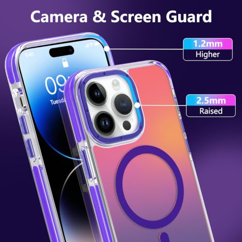 Image of Magnetic Case for iPhone 14 Pro Max [Compatible with Magsafe] [Cute Fashion Fluorescent Design] [1 Screen Protector] Slim Translucent Matte Case for iPhone 14 Pro Max 6.7 inch 2022, Purple
