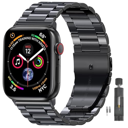 PUGO TOP Stainless Steel Band Compatible with Apple Watch 49mm 46mm 45mm 44mm 42mm 41mm 40mm 38mm, Business Strap for iWatch Series 11 10 9 8 7 6 5 4 3 2 1, SE3 2 1, Ultra3 2 1, Two-Tone Metal Bands, Butterfly Clasp, Adjustable Links with Removal Tool