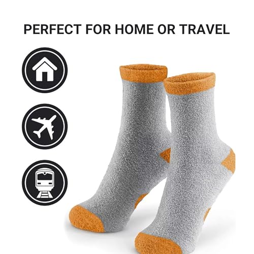 Everyday Fluffy Sockzzz, Comfortable Socks for Women and Men, Cozy, Warm Socks for Home and Travel, Travel Essentials, Orange4