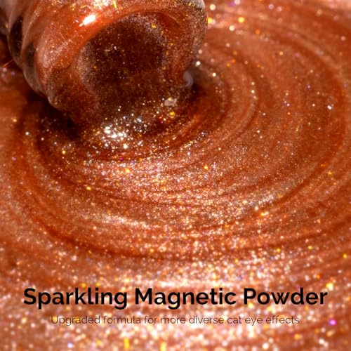 Image of MelodySusie Starry Cat Eye Gel Nail Polish, 0.5 Fl Oz Gold Pink Glitter Holographic Magnetic Nail Polish with Magnet, UV Nail Polish for Nail Art Manicure Salon DIY at Home G1401