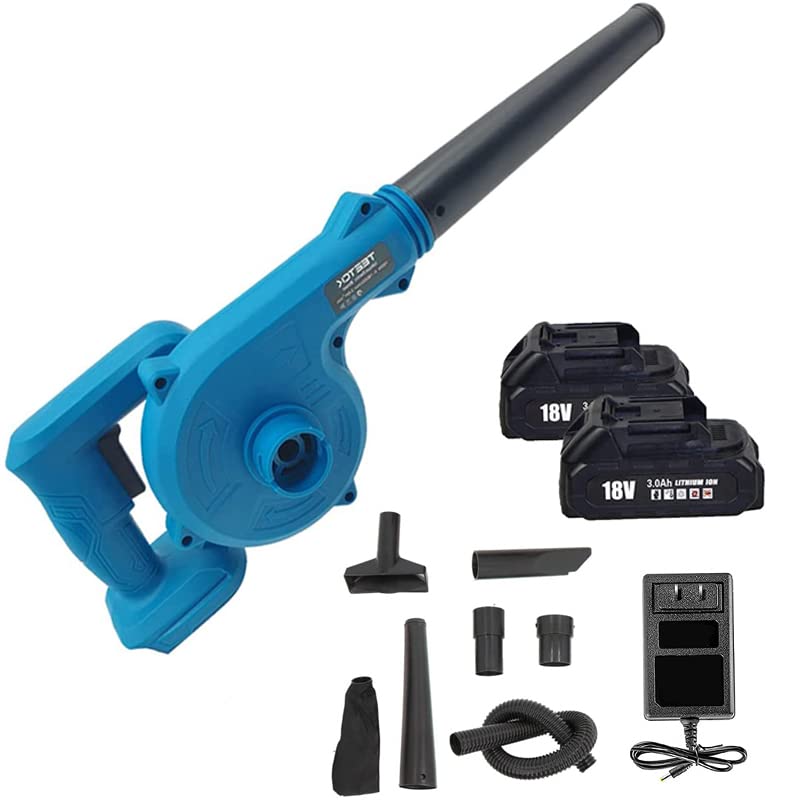 Cordless Leaf Blower 2-in-1 Compact Garden Blowers & Vacuums, with 2x 3000mAh Batteries and Charger for Snow/Patio/Garden/Garage Cleaning(Body Only Compatible with MaKita 18V Battery)