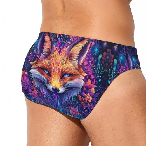 Colorful Fox Printed Swim Briefs for Men Sexy Bikini Swimwear Elastic Beach Trunks Bathing Suit4