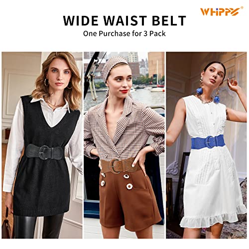 Image of WHIPPY 3 Pack 4 Pack Women Wide Elastic Waist Belt Vintage Stretchy Belt Waistband for Ladies Dresses