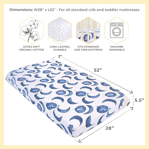 Image of Burt's Bees Baby Essential Organic Cotton Fitted Crib Sheet, Breathable for Boy Girl Standard Crib & Toddler Mattresses