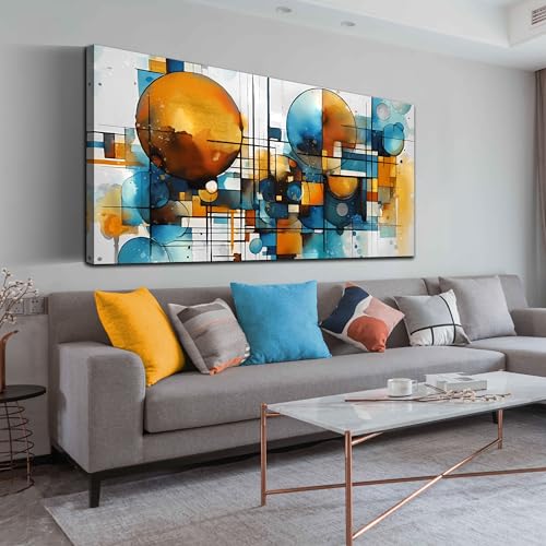 ENTANUB Abstract Wall Art for Living Room, Circle Canvas Wall Decor for Bedroom, Orange and Blue Print Paintings Artwork, Size 29x59 Inches by ENTANUB - Used condition - US$92.73