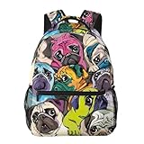 HKHEHOP Funny Pug Dog Face Backpack For School Laptop Bags Bookbag Big Casual Daypack For Student Girls Boys Kids Teens Travel Sports Work