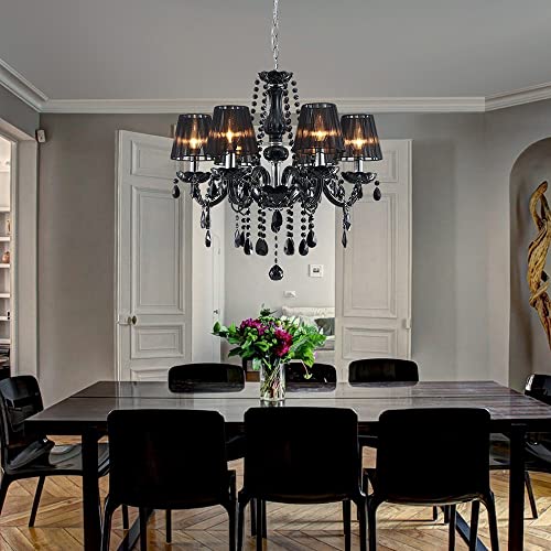 Shrine Lighting 21003 Modern Chandelier K9 Black Crystal Chandelier Lighting,Black Shade Crystal Ceiling Light 6 Lights Fixture Pendant Lamp For Dining Room Bathroom Bedroom Living Room #TOP7